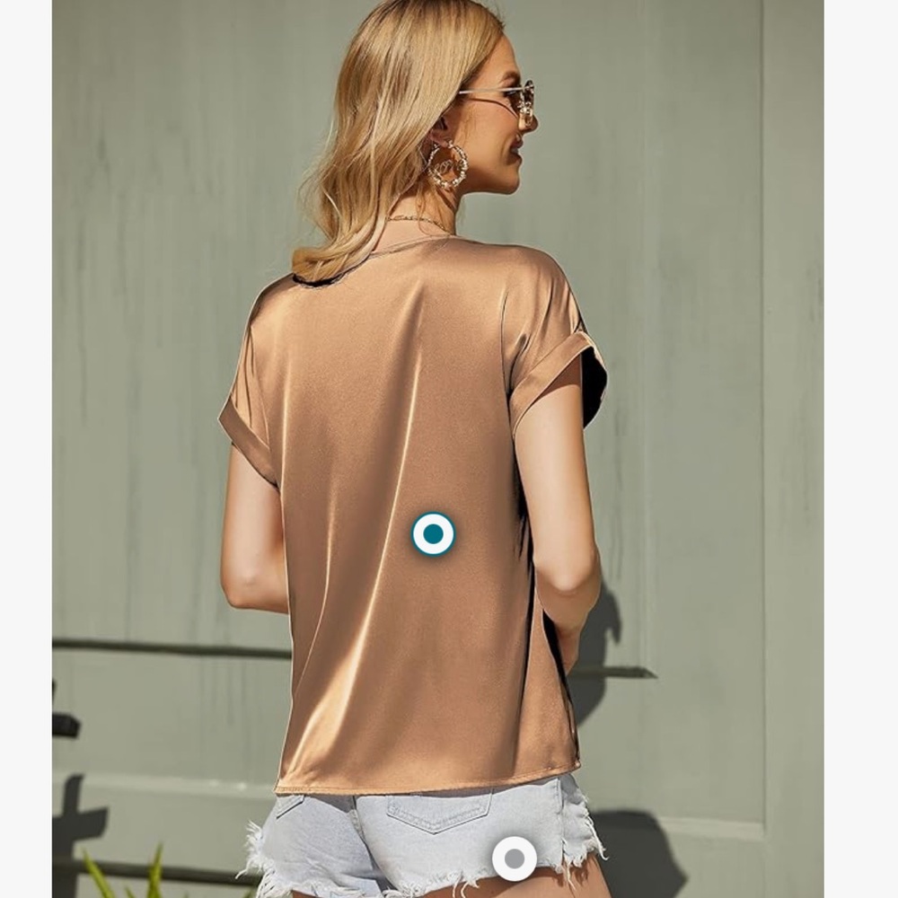 NEW! Amazon Women’s‎ Satin Silk Short Sleeve Blouse - Picture 2 of 7